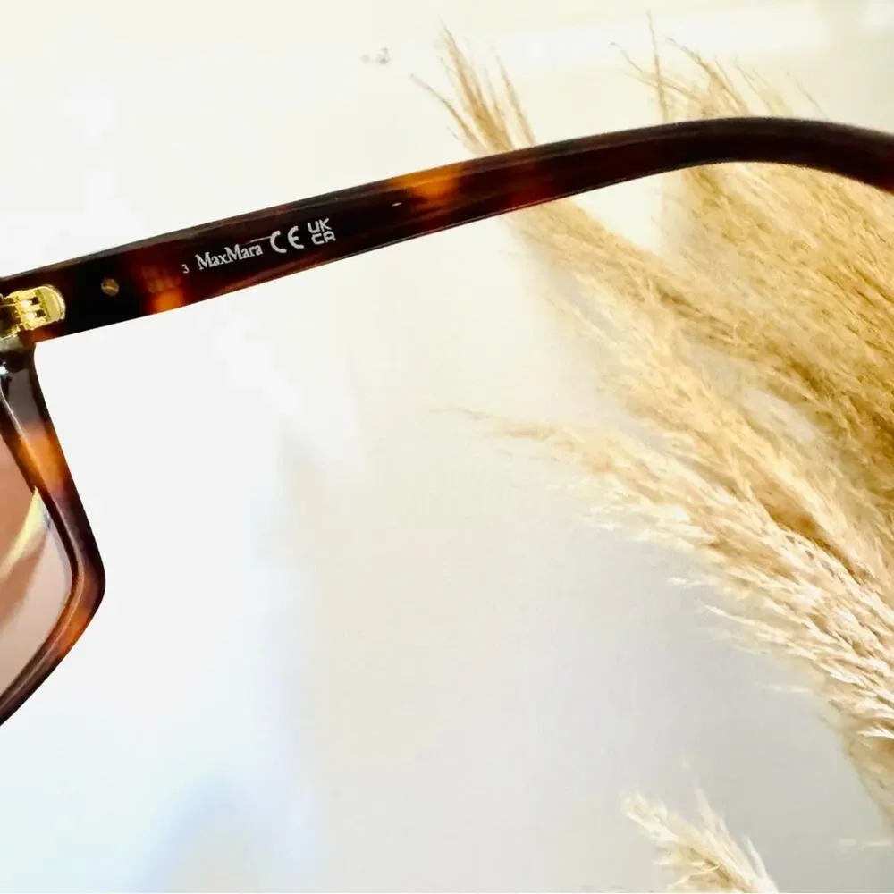 NEW MAXMARA Prism Oversized Tortoiseshell Brown Square Gold Stud Sunglasses Case